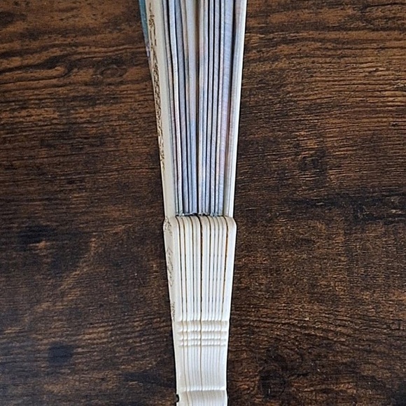 1990s Spanish Fabric Creme Colored Handheld Fan - Picture 5 of 12